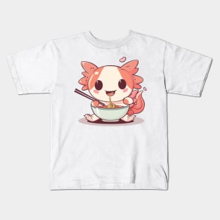 Cute axolotl eating ramen Kids T-Shirt